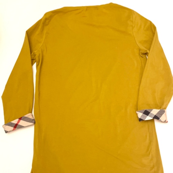 Yellow mustard Burberry 3/4 sleeve tee with plaid detail S - Picture 2 of 5